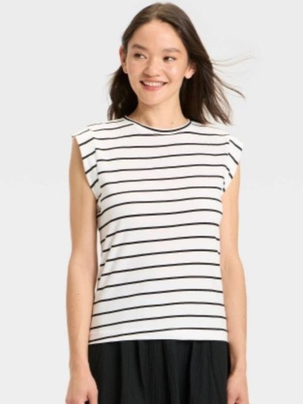 a new day White and Black Striped Tank Top